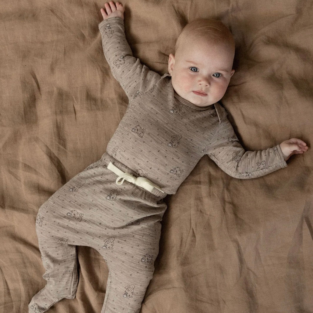 SALE was $54.95 - Merino Footed Rompers / Bramble Burrow Print Merino - Naturebaby