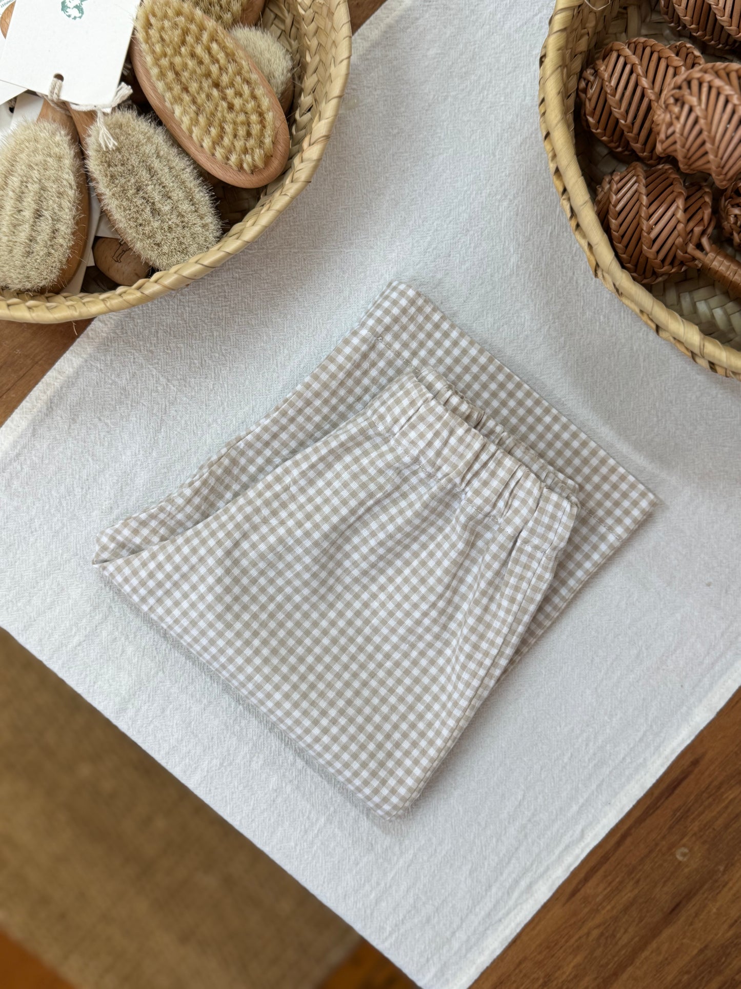 Gingham Pants / Brown + White / Size 1y + 2y