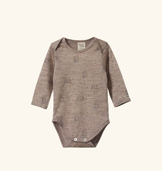SALE was $59.95 - Merino Long sleeve Bodysuit - Bramble Burrow Print