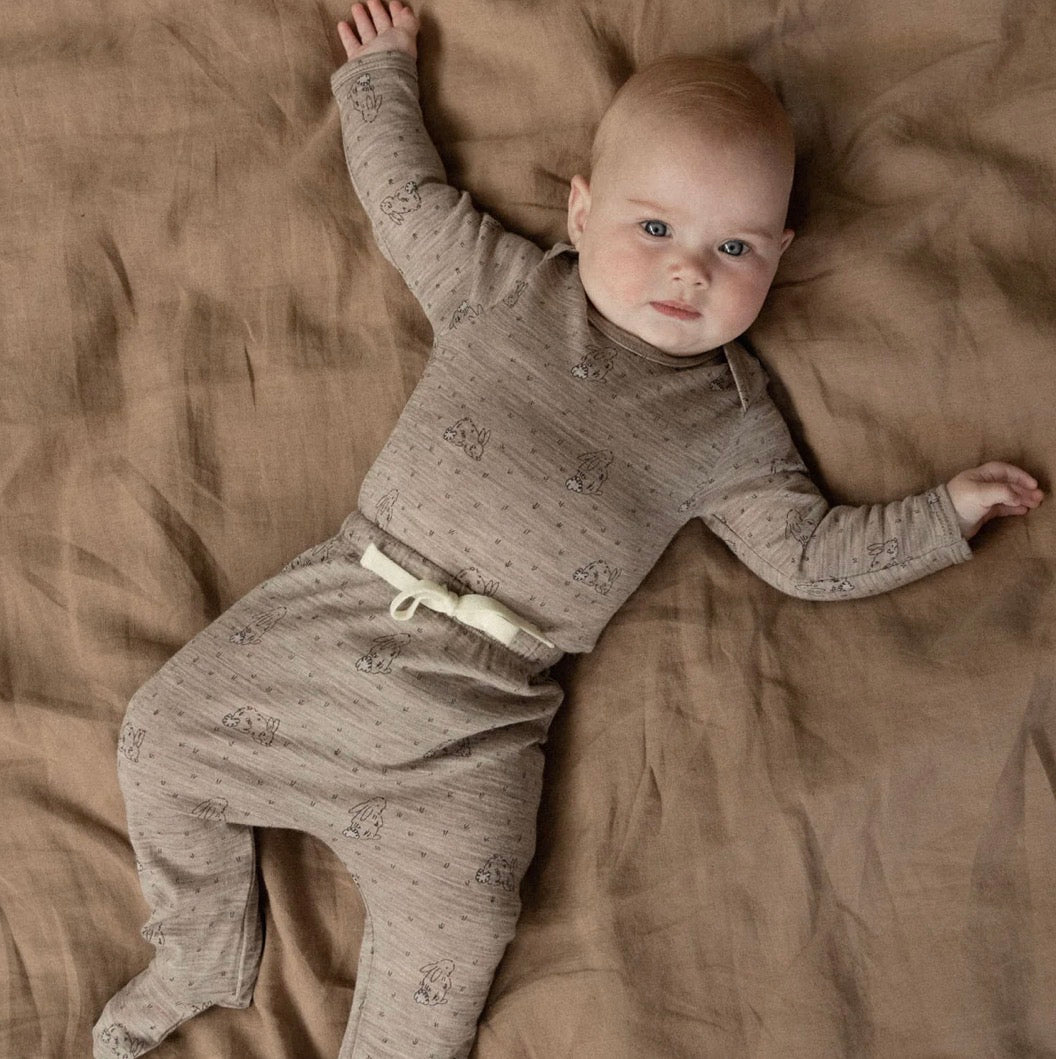 SALE was $59.95 - Merino Long sleeve Bodysuit - Bramble Burrow Print