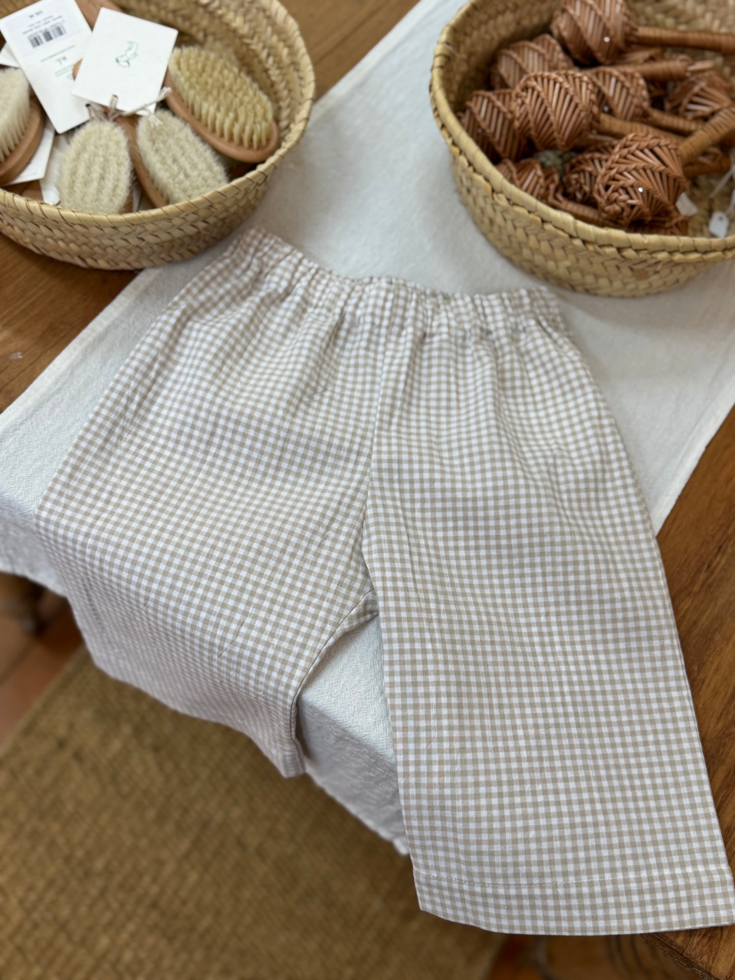 Gingham Pants / Brown + White / Size 1y + 2y