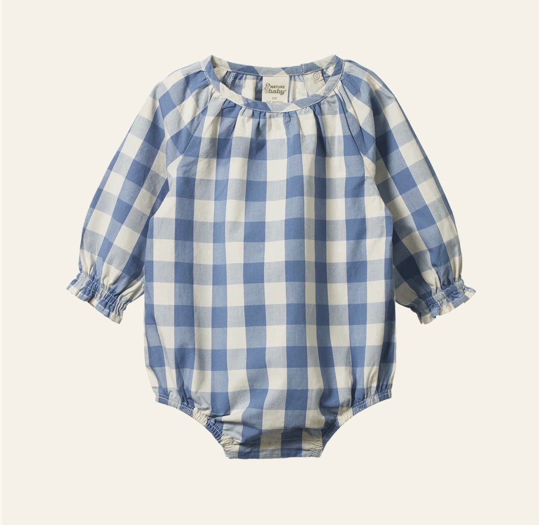 SALE was $59.95 - Meadow Bodysuit Gingham / Bluebelle Check - Naturebaby