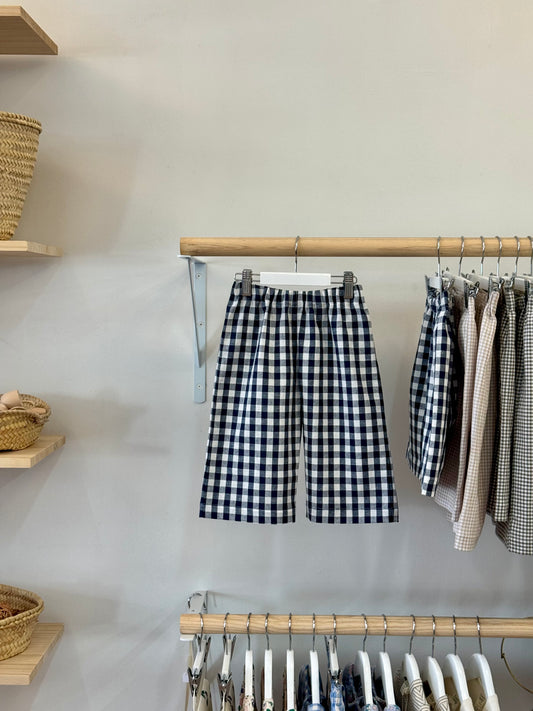 Gingham Pants / Navy + White / Linen + Cotton