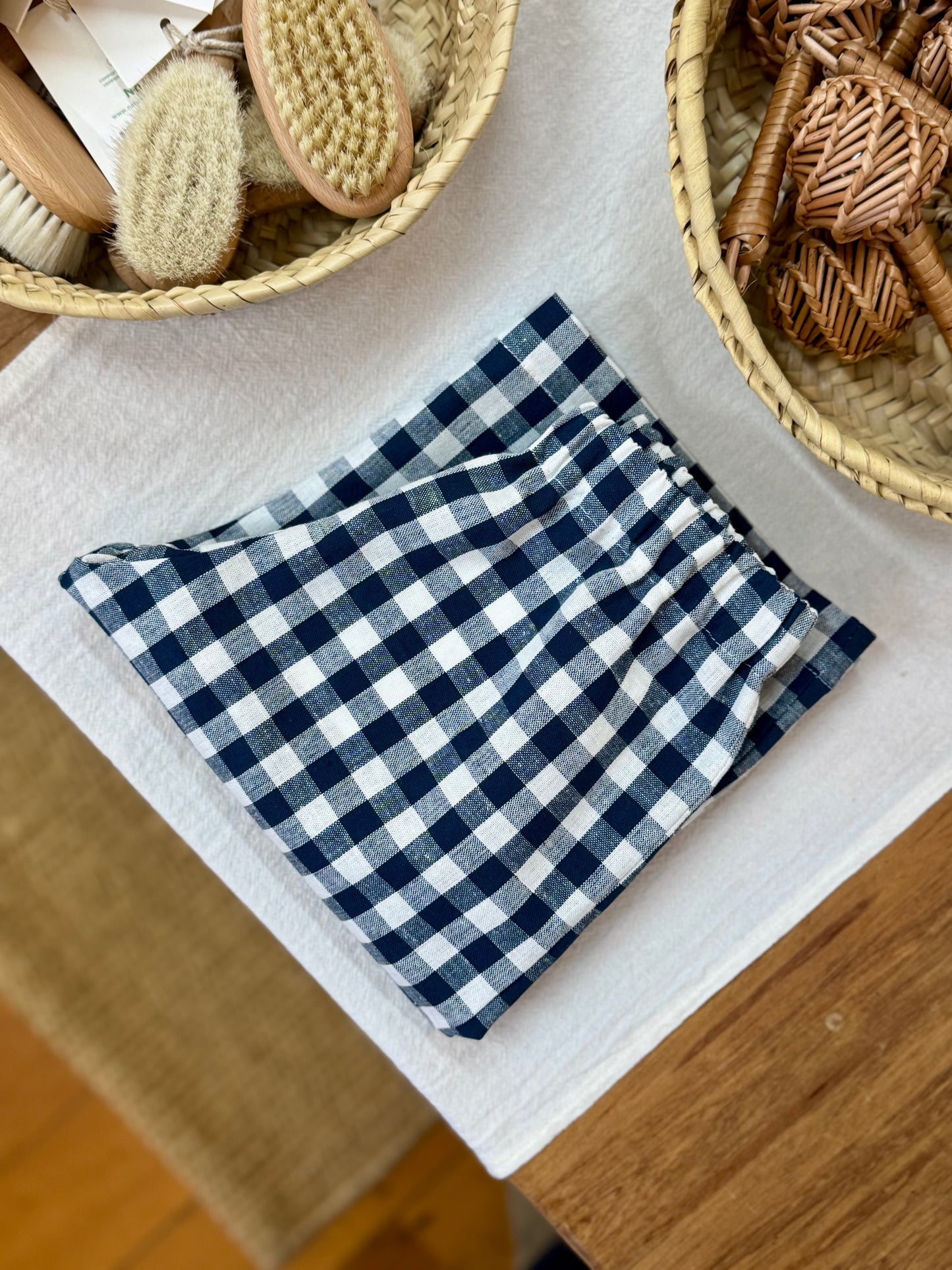 Gingham Pants / Navy + White / Linen + Cotton