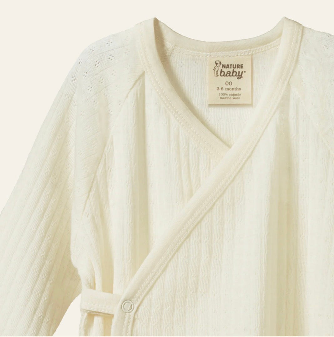 SALE was $79.95 - Merino Pointelle Kimono Stretch & Grow - Naturebaby