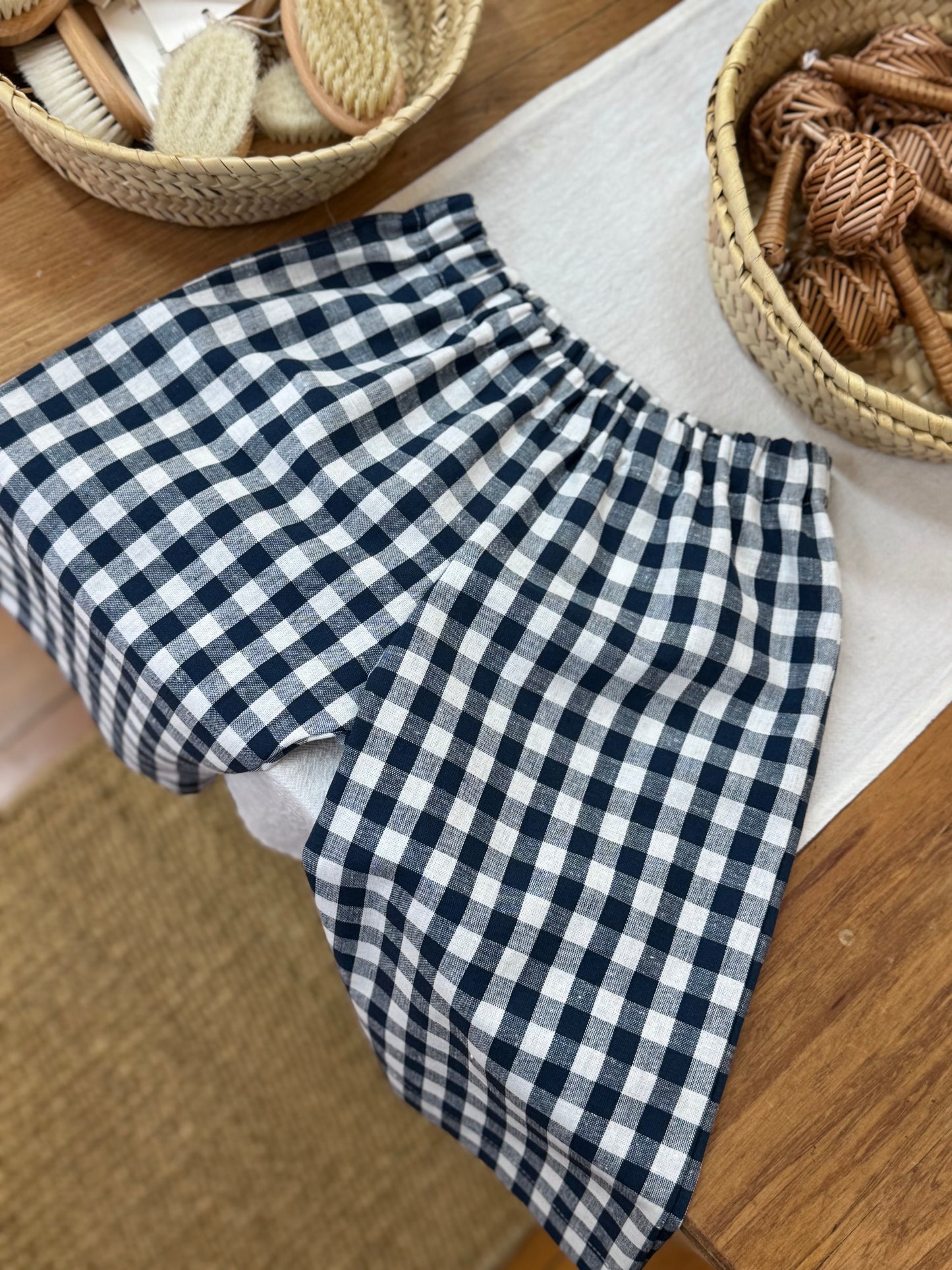 Gingham Pants / Navy + White / Linen + Cotton